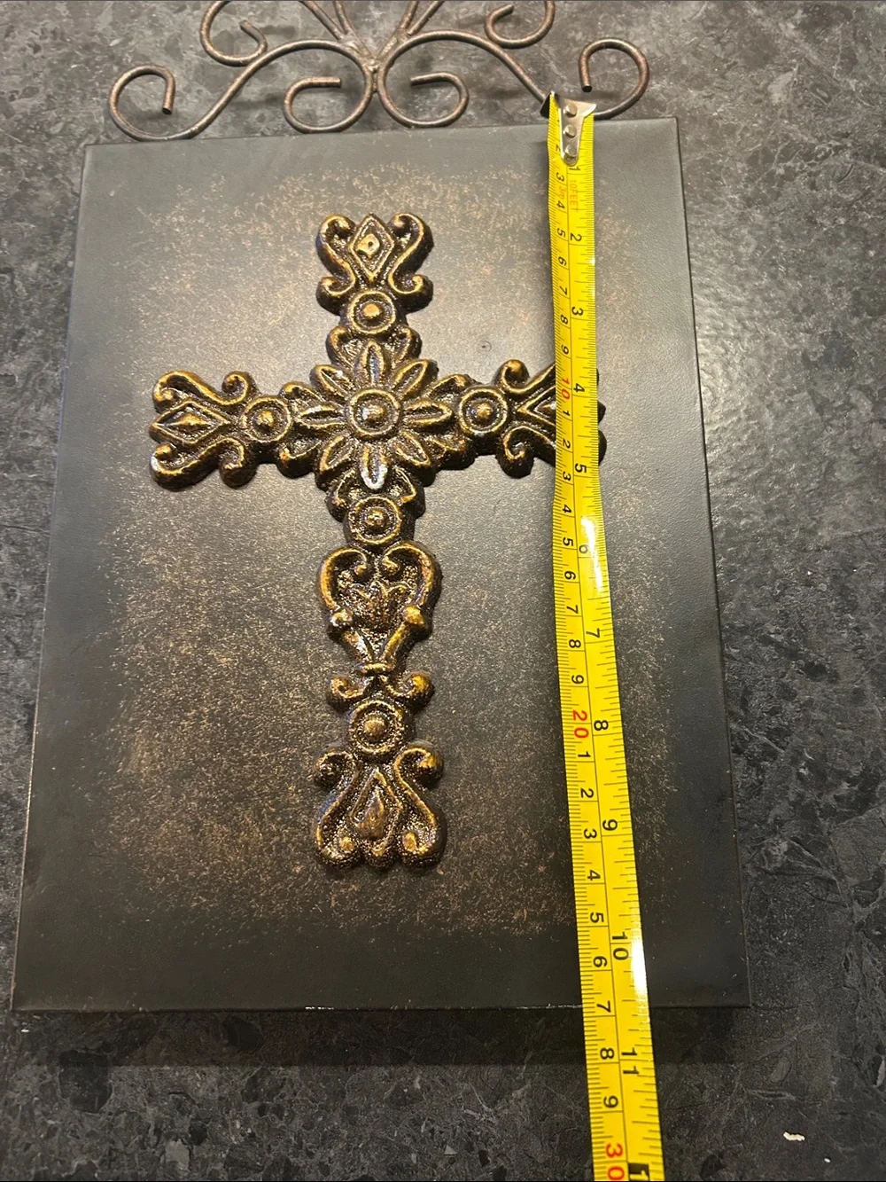 Decorative Wall Cross Plaque in Black and Gold